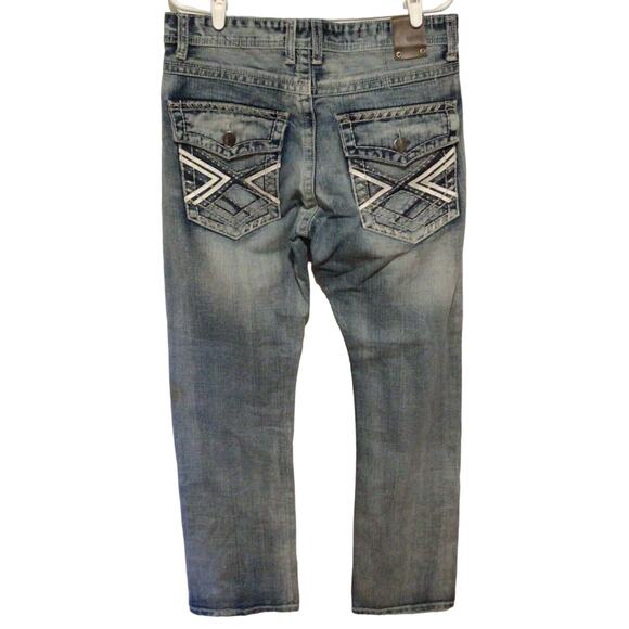 GS115 Men's Acid Wash Embroidered Chelsea Slim Fit Jeans Size 32x32 Stylish - Picture 3 of 6